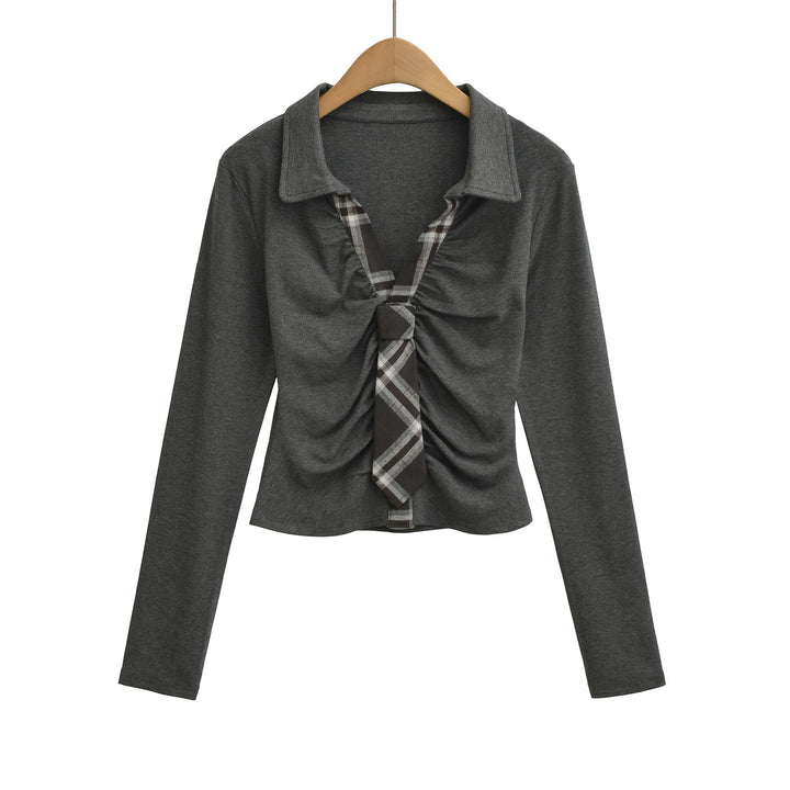 Damen Langarmshirt mit gerafftem Design und modernem Hemdkragen Drune