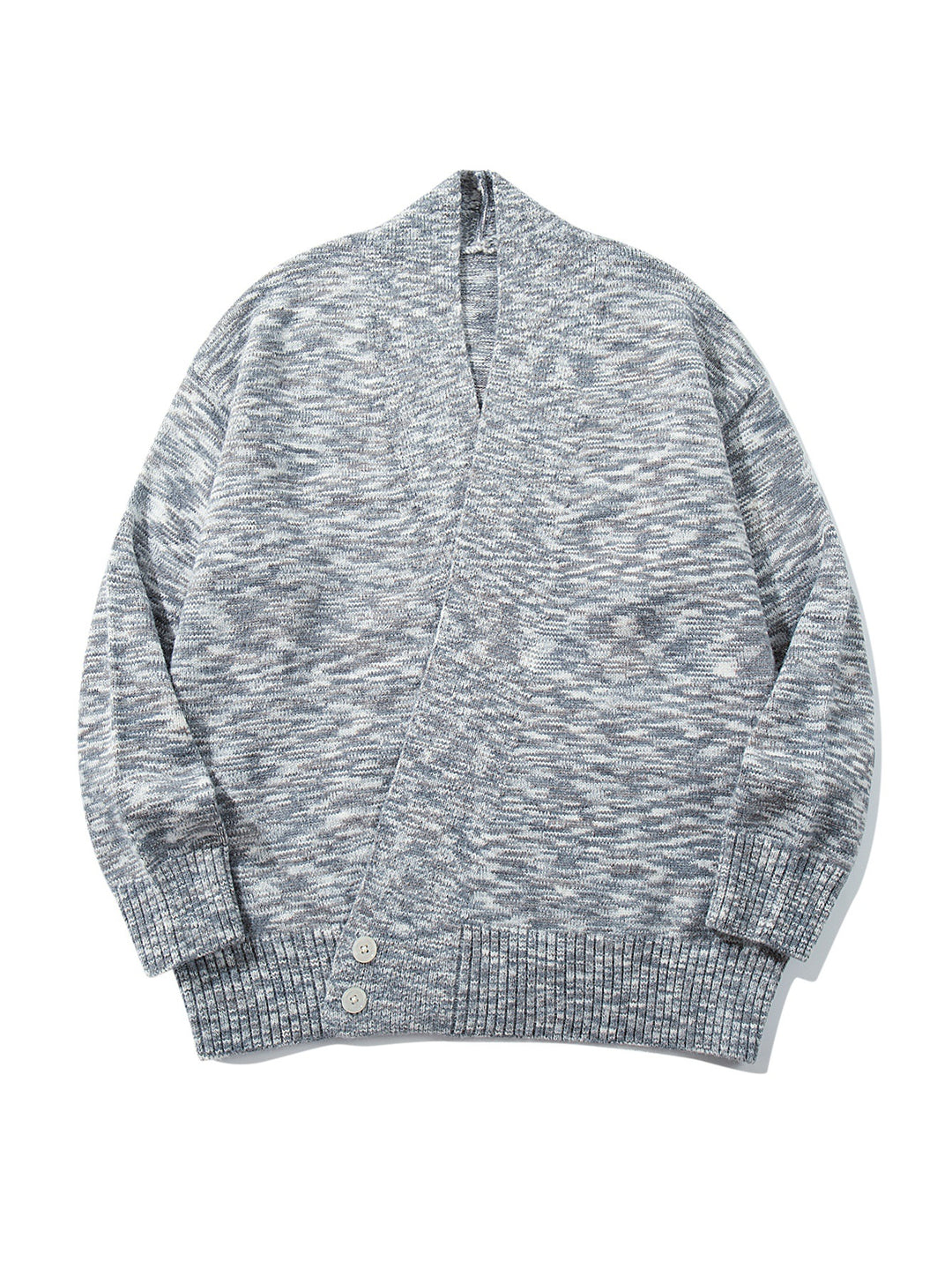 Damen Oversize-Strickcardigan mit tiefem V-Ausschnitt, Knopfleiste am Saum und melierter Struktur Drune
