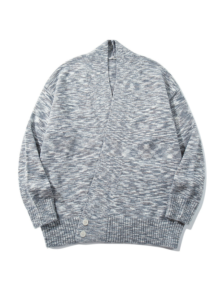Damen Oversize-Strickcardigan mit tiefem V-Ausschnitt, Knopfleiste am Saum und melierter Struktur Drune