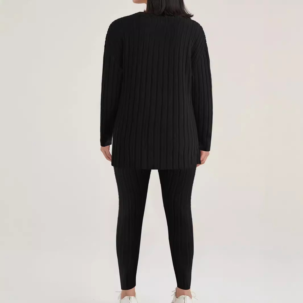 Damen Geripptes Feinstrick-Relax-Set mit Oversize-Pullover und schlanker Joggerhose Drune