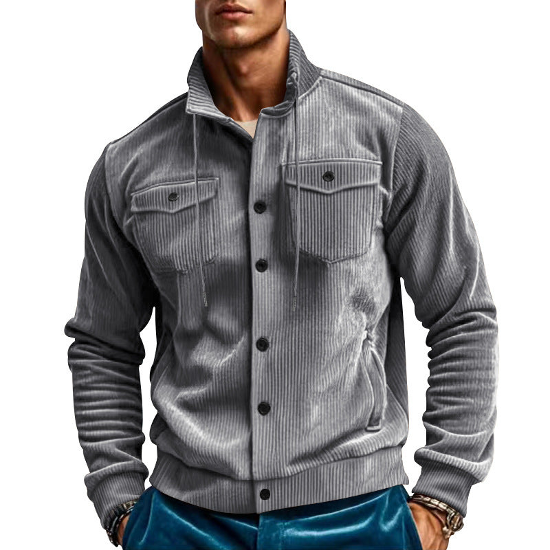 Herren stylische Kordjacke mit verstellbarem Kragen und praktischen Brusttaschen Drune