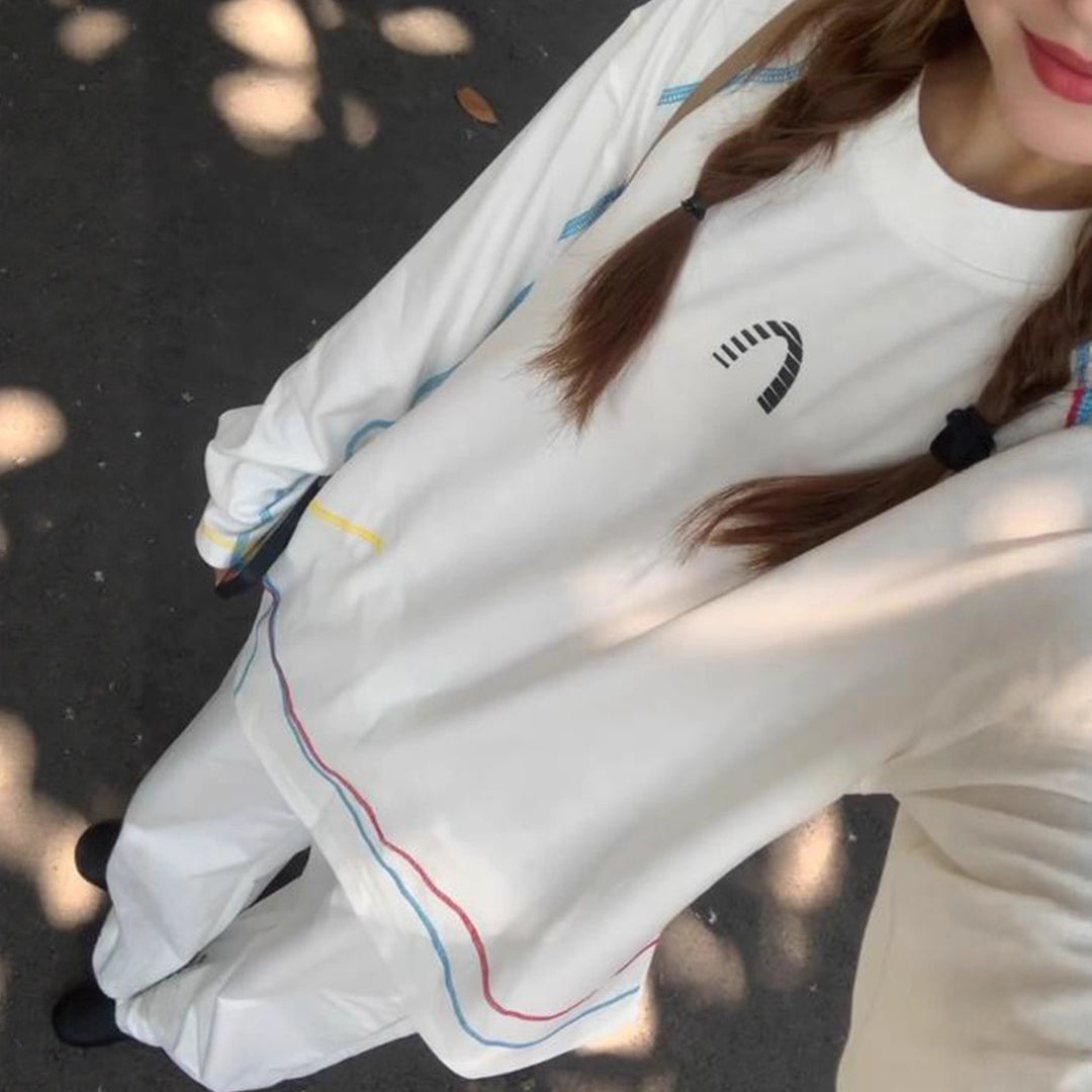 Damen lässiges Oversized Sweatshirt mit bunten Akzentstreifen Drune