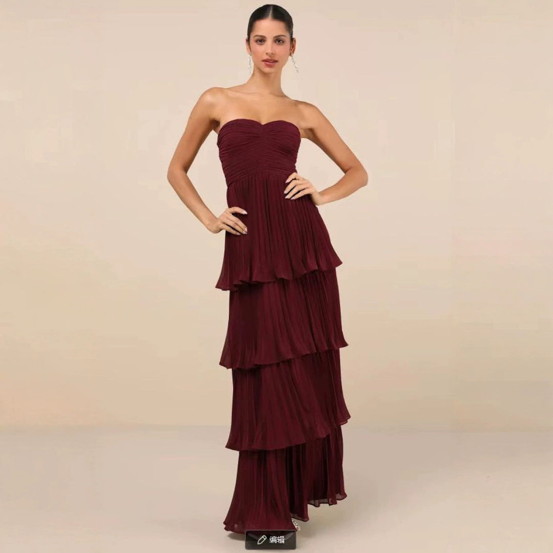 Damen Schickes Maxikleid mit fließendem Rock und Rüschendetails Drune