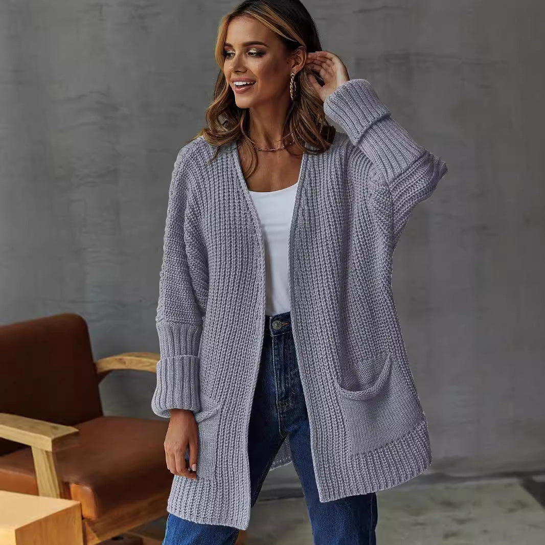 Damen Strickjacke mit offenen Front und großen Taschen Drune