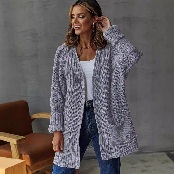 Damen Strickjacke mit offenen Front und großen Taschen Drune