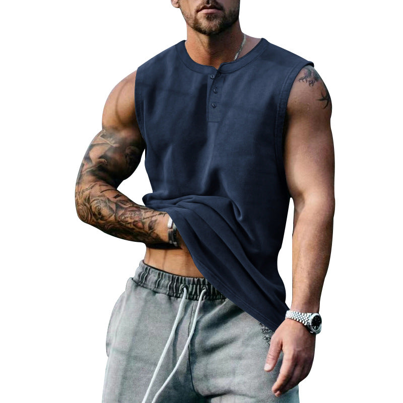 Herren ärmelloses Henley-Shirt mit Knopfleiste und weichem Baumwollmix Drune