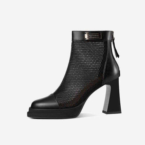 Damen Elegante und modische Stiefeletten mit Netz-Design und Blockabsatz Drune