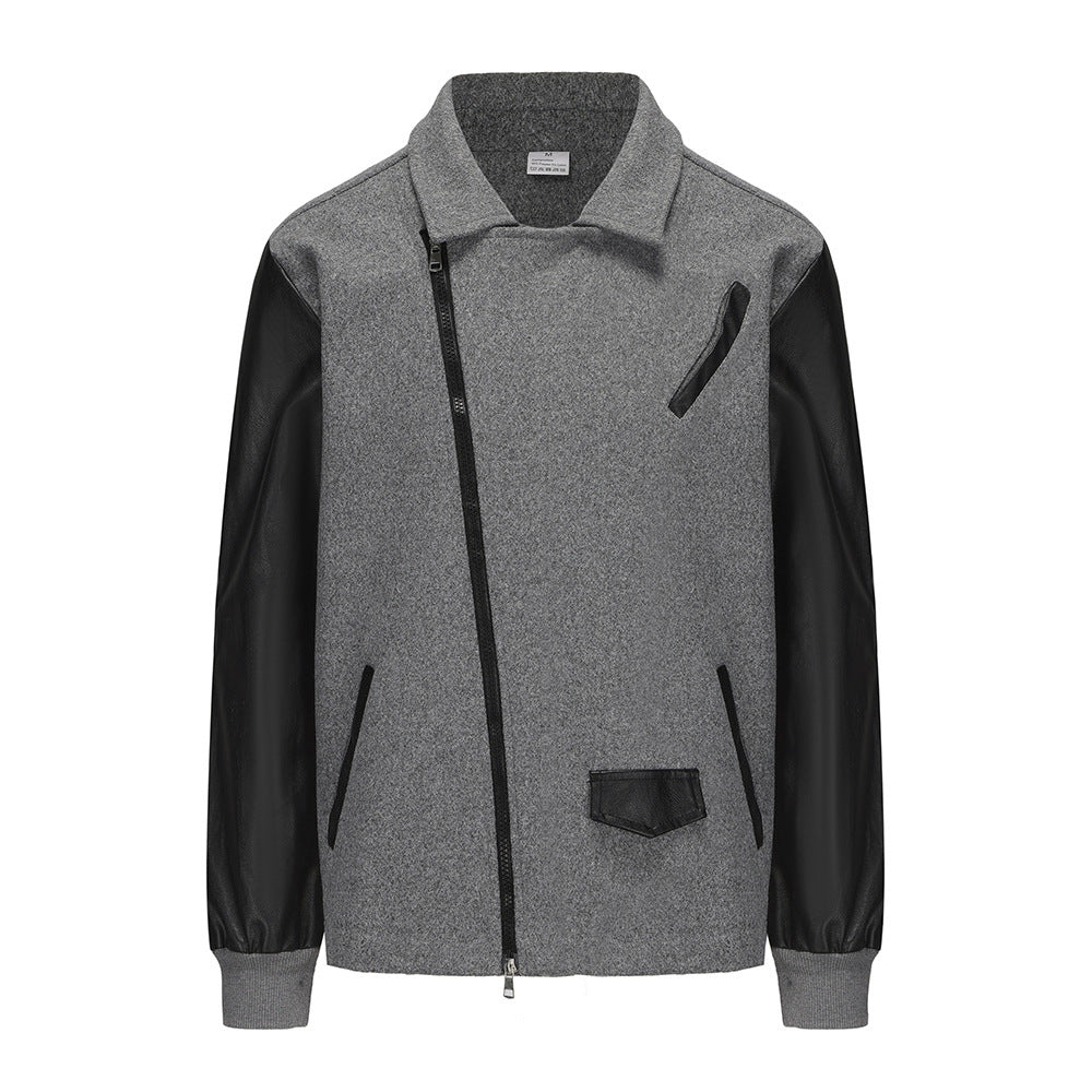 Herren Kurzjacke im Aviator‑Style mit Kontrastärmeln und asymmetrischem Reißverschluss Drune