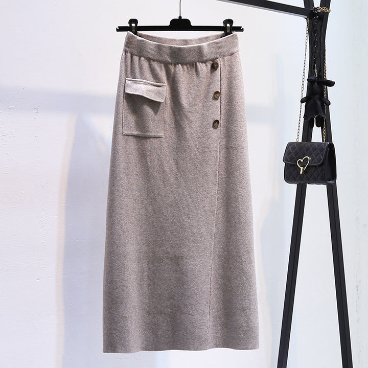 Damen Eleganter Strickrock mit praktischer Seitentasche Drune