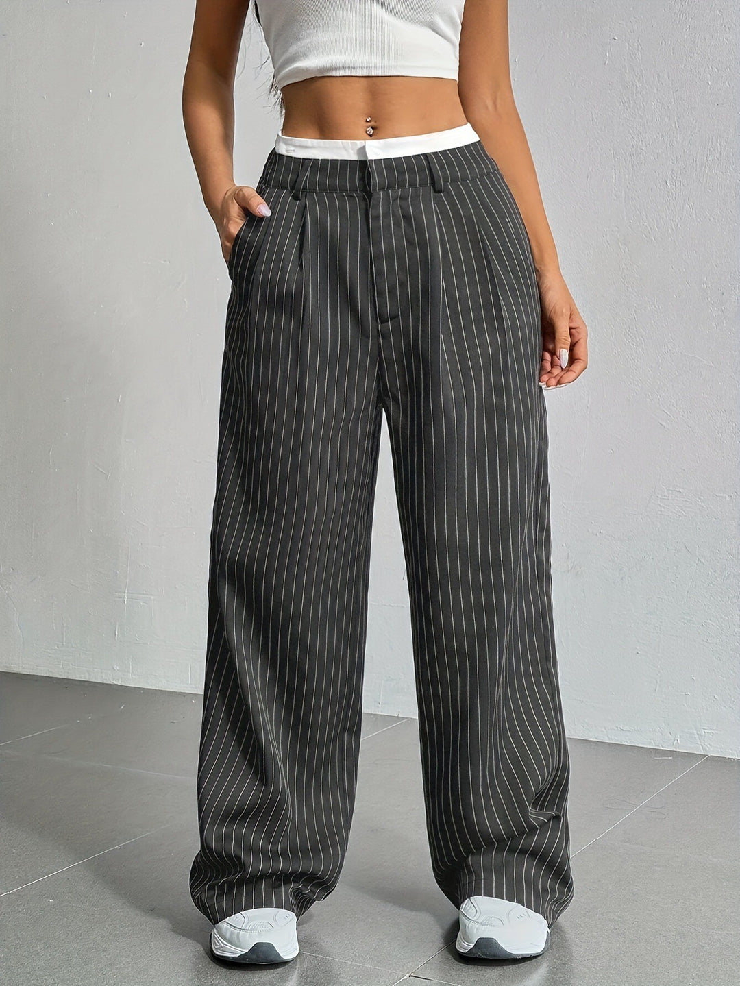 Damen Elegante und locker geschnittene Business-Hosen mit Streifen Drune