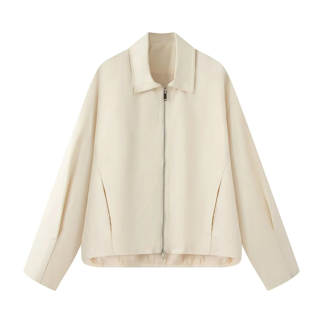 Damen nan leichte lässige Boxy-Blousonjacke mit verdecktem Zwei-Wege-Reißverschluss, hohem Kragen und seitlichen Eingrifftaschen Drune