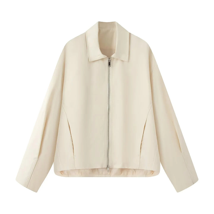 Damen nan leichte lässige Boxy-Blousonjacke mit verdecktem Zwei-Wege-Reißverschluss, hohem Kragen und seitlichen Eingrifftaschen Drune