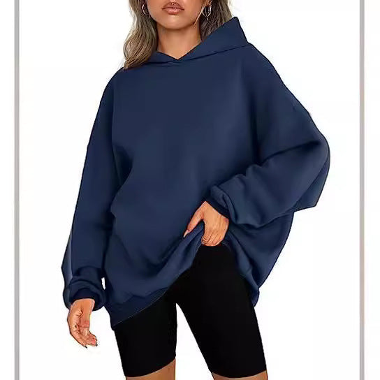 Damen nan oversized Kapuzenpullover im Boxy-Cut mit innen angerautem Fleece, überschnittener Schulter und verlängertem Rückenteil Drune