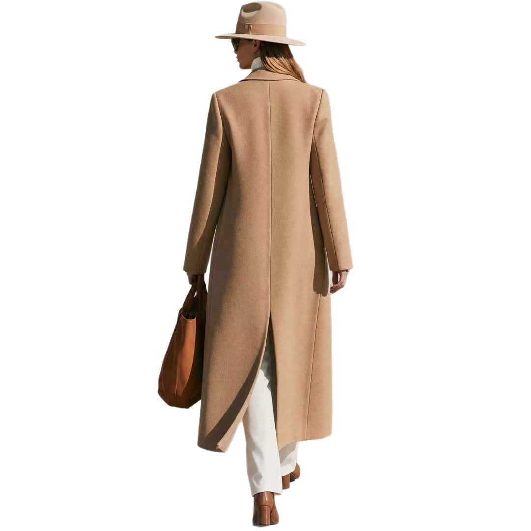 Damen Longline Wollmantel mit weitem Revers und tailliertem Schnitt Drune