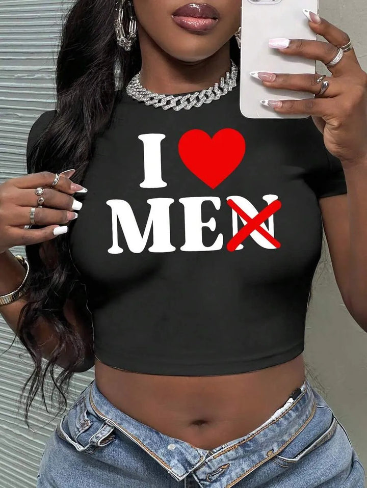 Damen Crop-Top mit künstlerischem Statement-Druck Drune