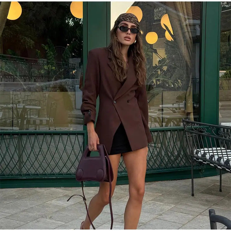 Damen Modischer Blazer mit doppelter Knopfleiste und tailliertem Schnitt Drune
