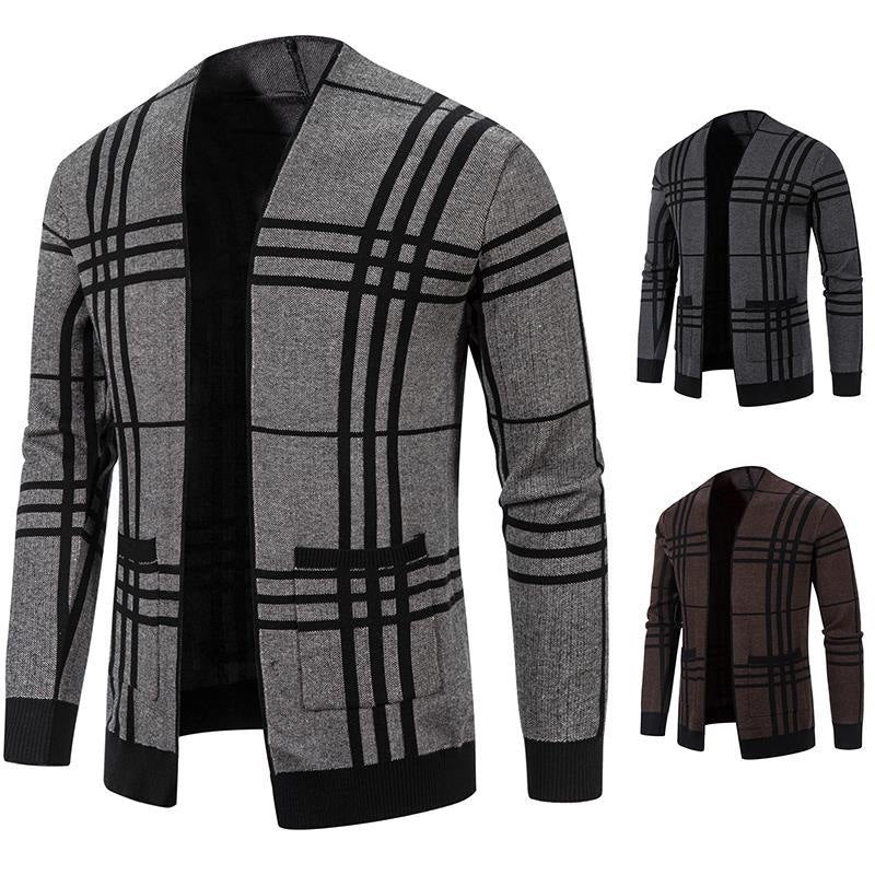Herren Strickjacke mit modernem Karomuster und praktischem Reißverschluss Drune