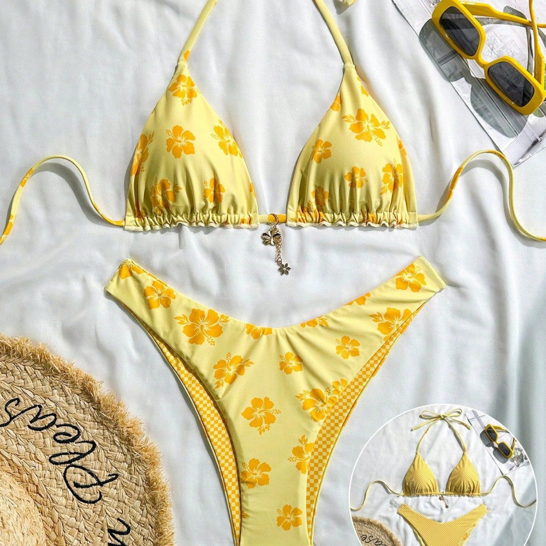 Damen Triangel-Bikini mit verspieltem Blumendesign Drune