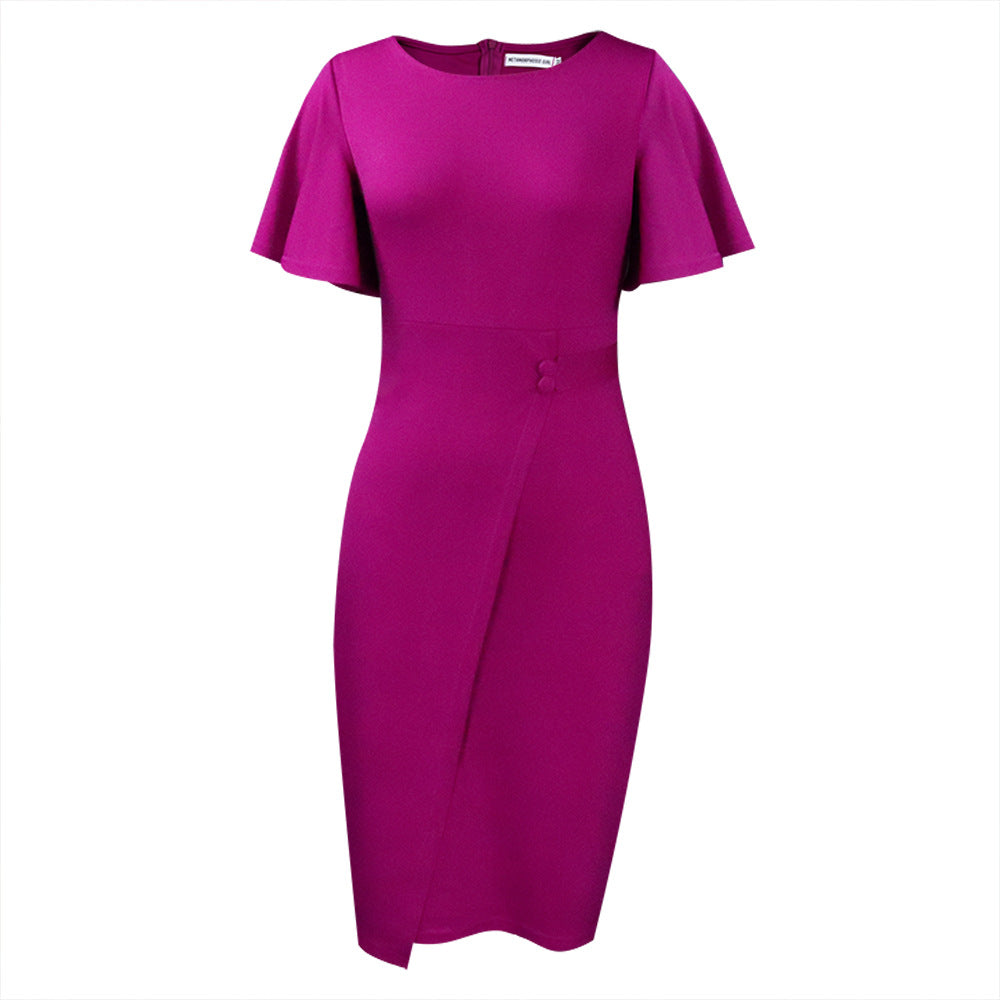 Damen Figurbetontes Kleid mit eleganten Flügelärmeln und asymmetrischem Detail Drune
