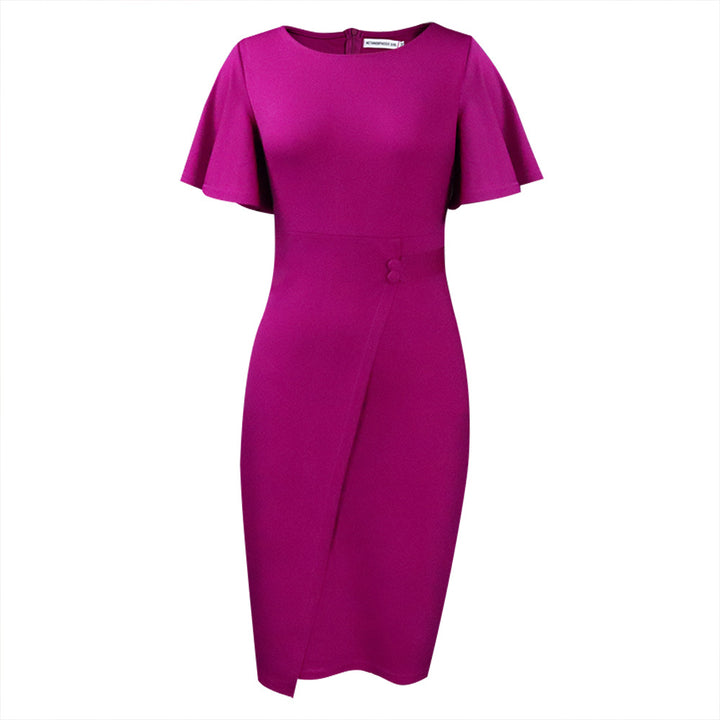Damen Figurbetontes Kleid mit eleganten Flügelärmeln und asymmetrischem Detail Drune