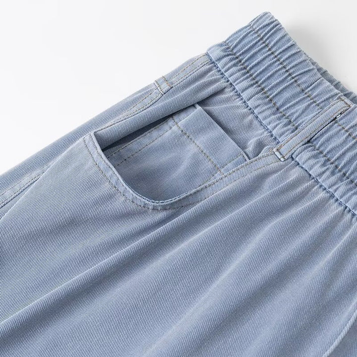 Damen weite High-Waist-Loungehose aus fließender Viskoseoptik mit Elastbund und Eingrifftaschen Drune