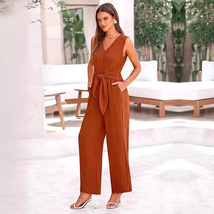 Damen eleganter Jumpsuit mit tailliertem Schnitt und weitem Bein Drune