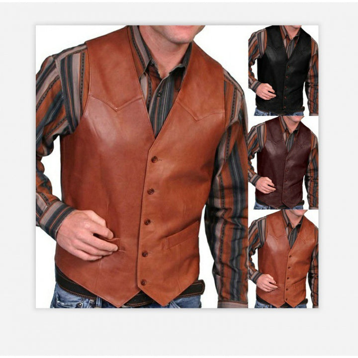 Herren nan taillierte Lederweste mit Western-Details, V-Ausschnitt und zwei Eingrifftaschen Drune