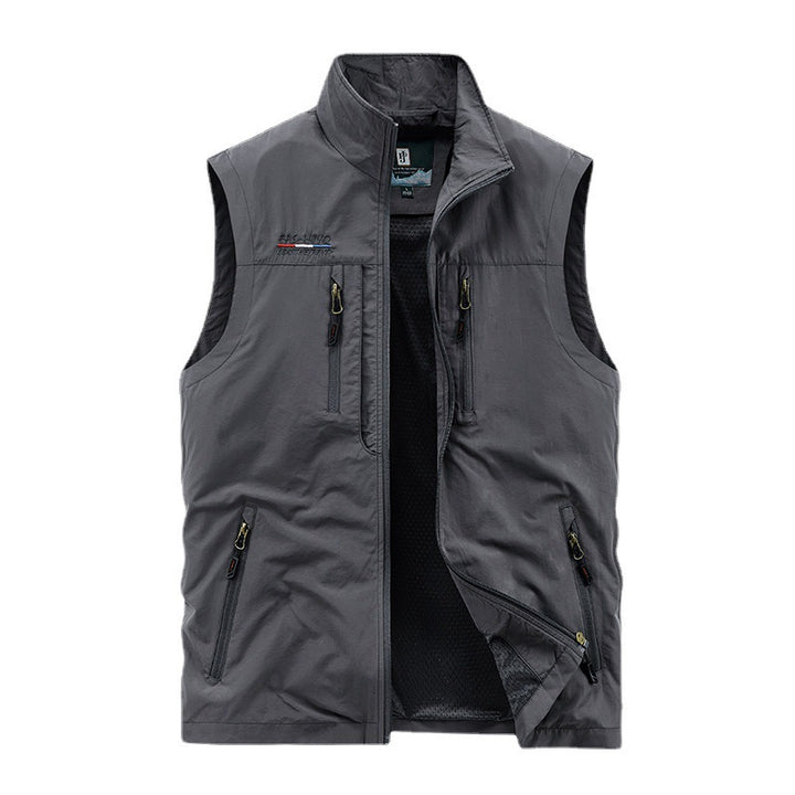 Herren nan multifunktionale Outdoorweste mit Mesh-Innenfutter, mehreren Reißverschlusstaschen und hohem Stehkragen Drune