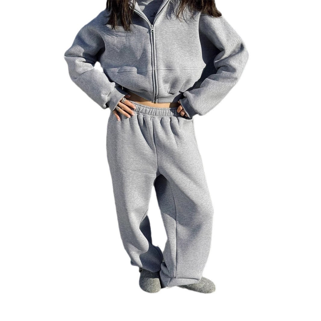 Damen lässiger Cropped Sweatjacke und bequeme Jogginghose Set Drune
