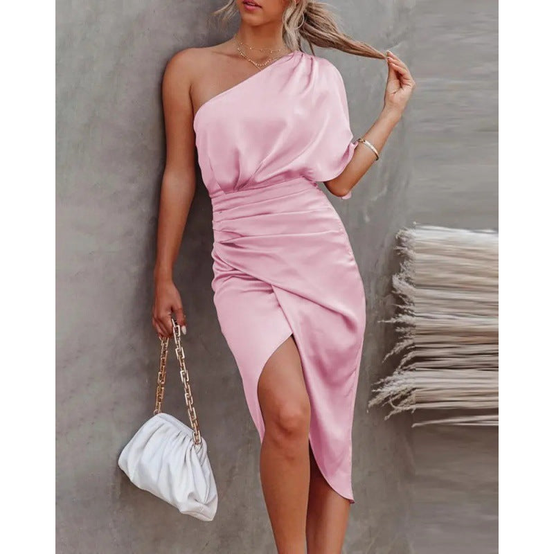 Damen schickes, asymmetrisches Abendkleid mit elegantem Schlitz und raffinierter Drapierung Drune