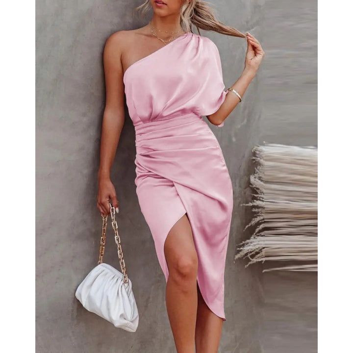 Damen schickes, asymmetrisches Abendkleid mit elegantem Schlitz und raffinierter Drapierung Drune