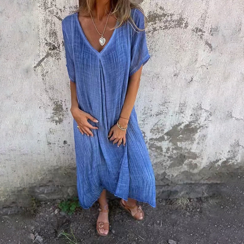 Damen Midikleid mit lässigem V-Ausschnitt und luftiger Passform Drune