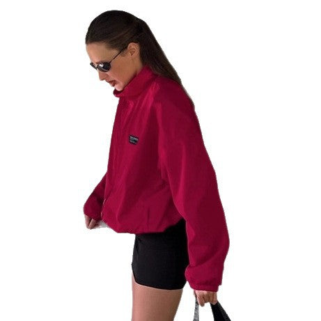 Damen Sportliche Oversized-Jacke mit hohem Kragen und Reißverschluss Drune