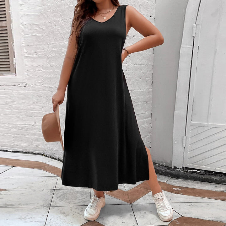 Damen luftiges Maxikleid mit V-Ausschnitt und seitlichem Schlitz Drune