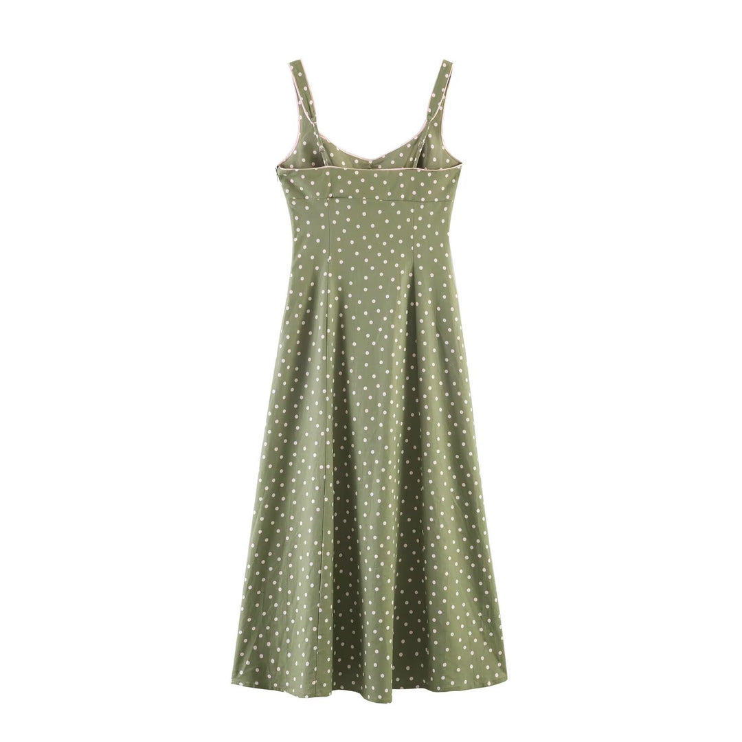 Damen Vintage-inspiriertes Träger-Midikleid mit taillierter Schnittführung und durchgehender Knopfleiste Drune