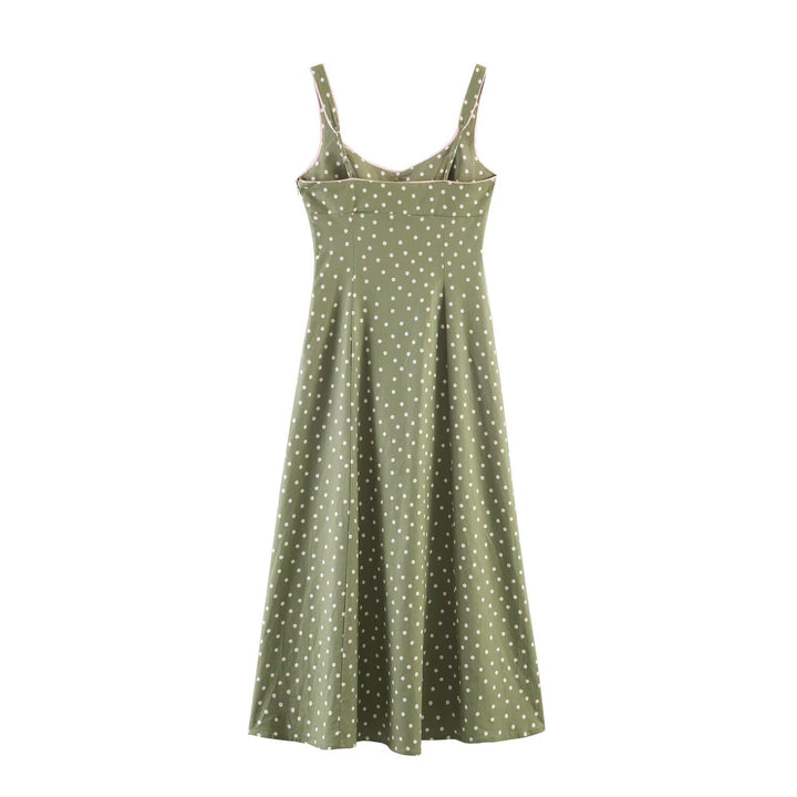 Damen Vintage-inspiriertes Träger-Midikleid mit taillierter Schnittführung und durchgehender Knopfleiste Drune