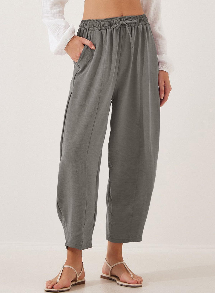 Damen Bequeme, weit geschnittene Sommerhose mit elastischem Bund und seitlichen Taschen Drune