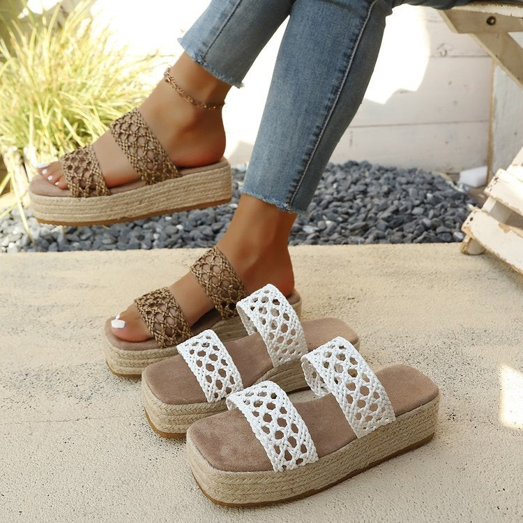 Damen Komfortable und geflochtene Wedge-Sandalen Drune