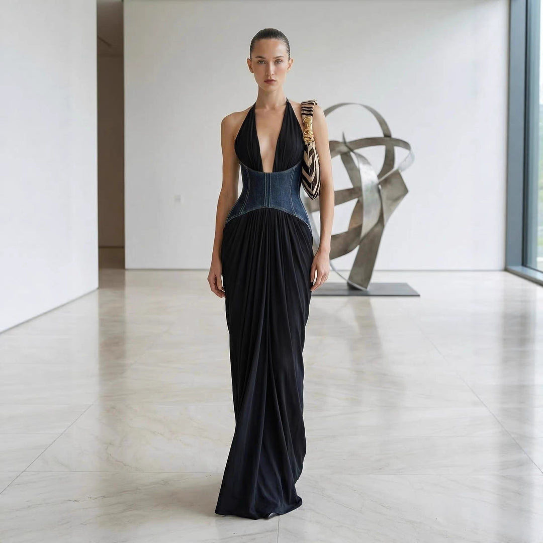 Damen Elegantes Maxi-Kleid mit tiefem V-Ausschnitt und figurformendem Oberteil Drune
