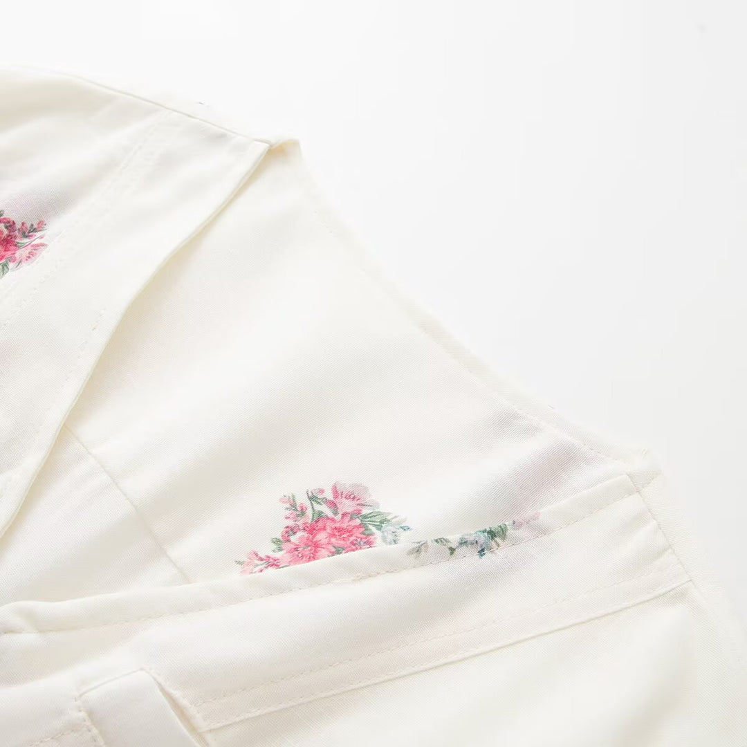 Damen Floraler Overall mit V‑Ausschnitt, Reißverschluss und Tunnelzugtaillierung Drune