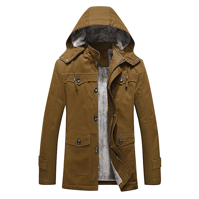 Herren wattierter Canvas-Parka mit fester Kapuze, kuscheligem Teddy-Innenfutter und Mehrfach-Taschen Drune