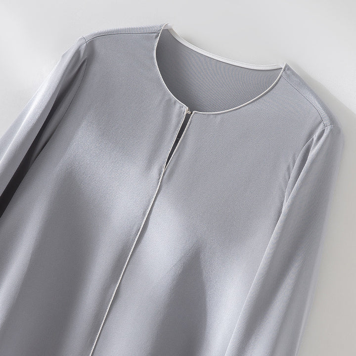 Damen Elegante seidenähnliche Bluse mit Kontrastpaspel und verlängerten Manschetten Drune