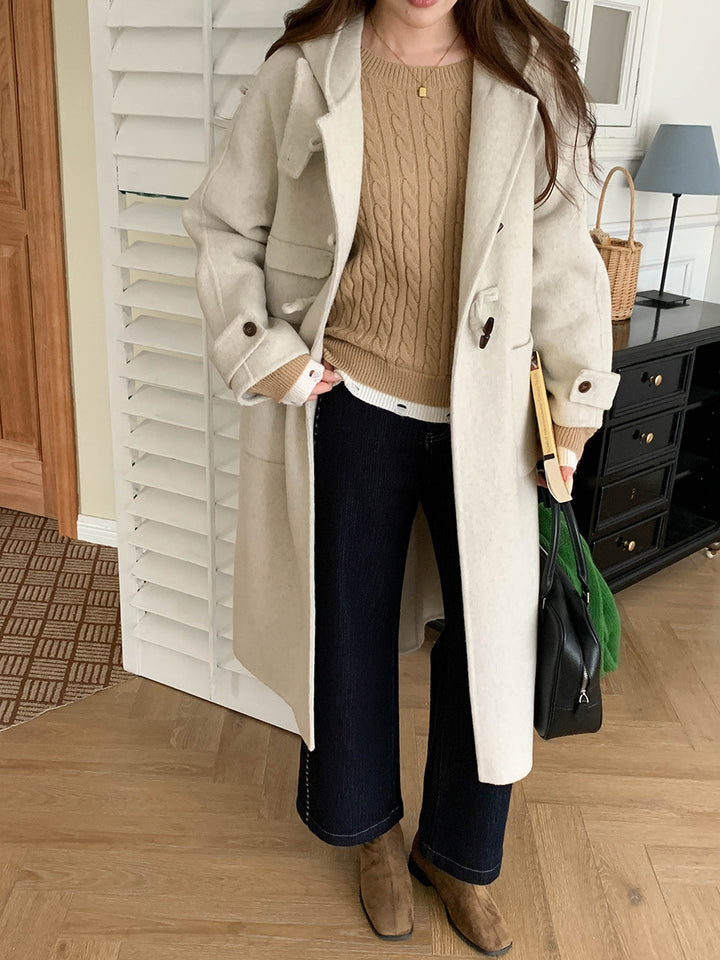 Damen eleganter und bequemer Wool-Crossover-Mantel Drune