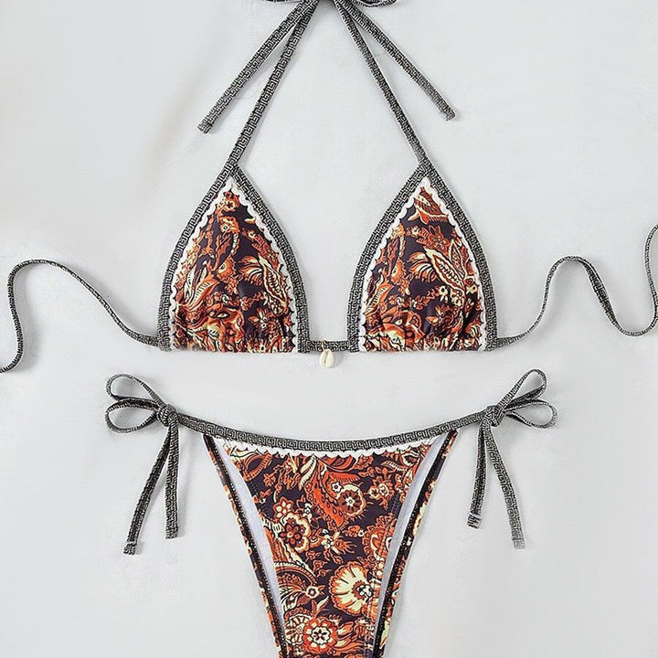 Damen Triangel-Bikini mit floralem Vintage-Muster Drune