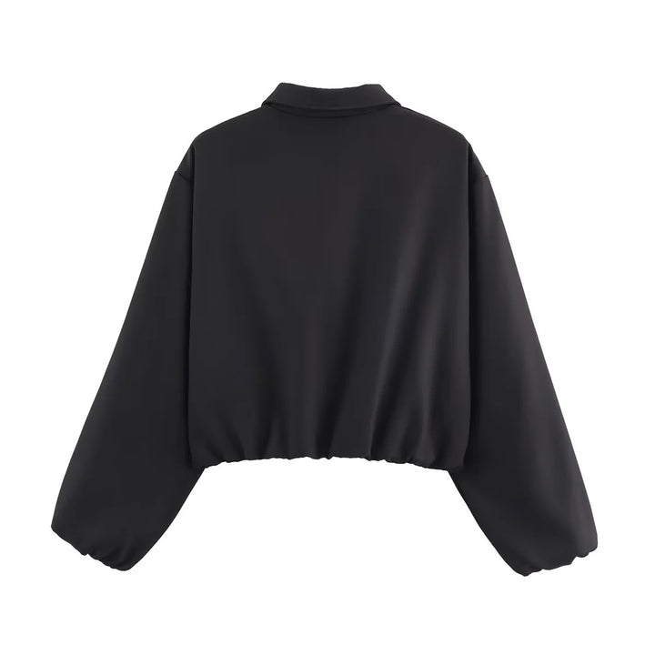 Damen nan cropped Blousonjacke mit Reißverschluss, Hemdkragen, Eingrifftaschen und elastischem Saum Drune