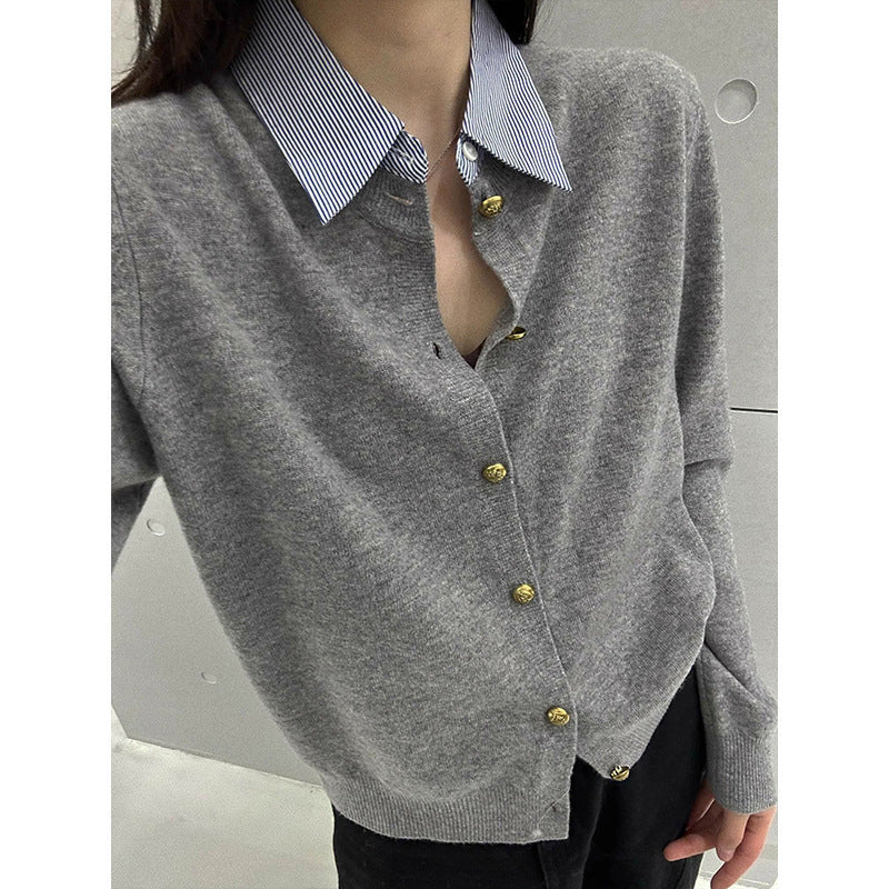 Damen luxuriöser Cardigan mit goldenen Knopfdetails Drune