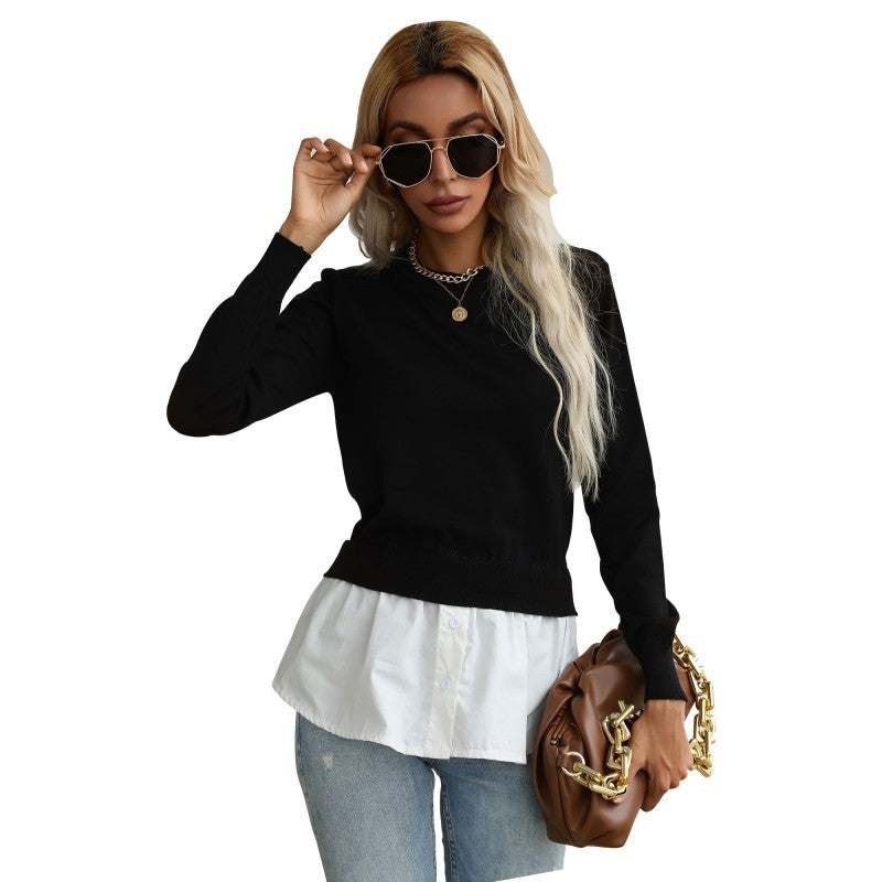 Damen Strickpullover mit eingearbeitetem Blusenbesatz und Doppel-Layer-Optik Drune