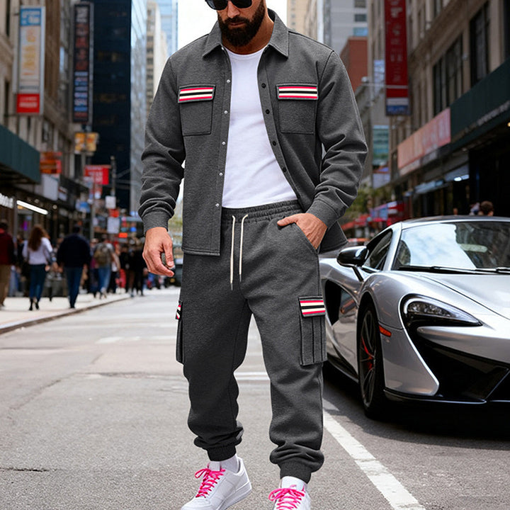 Herren Urbanes zweiteiliges Utility-Joggingset mit Overshirt und Cargo-Hose Drune