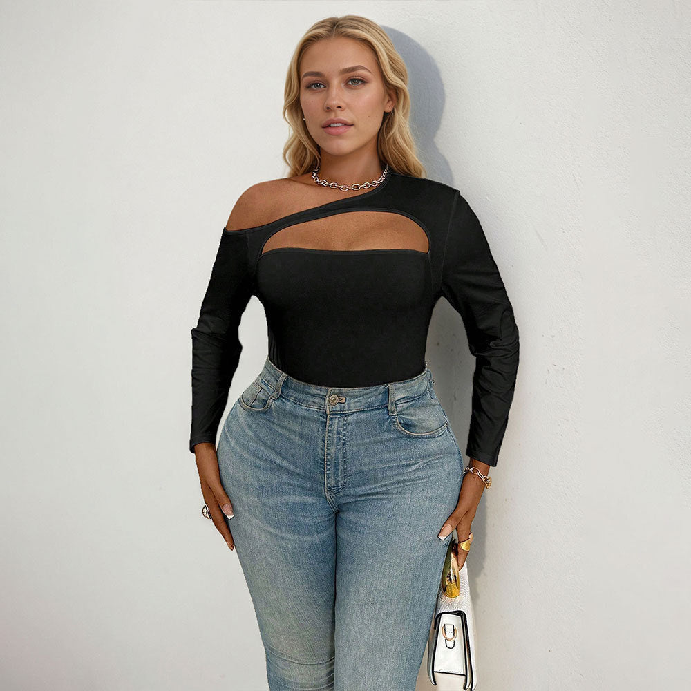 Damen Body mit asymmetrischem Cut-Out und langen Ärmeln Drune