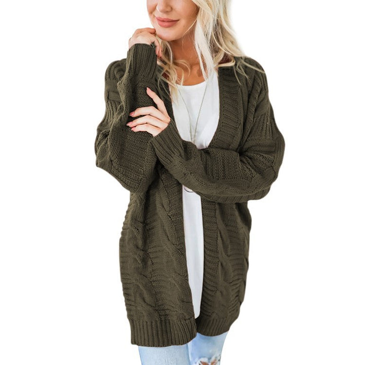 Damen nan langer oversize Strickcardigan mit Zopfmuster und V-Ausschnitt Drune